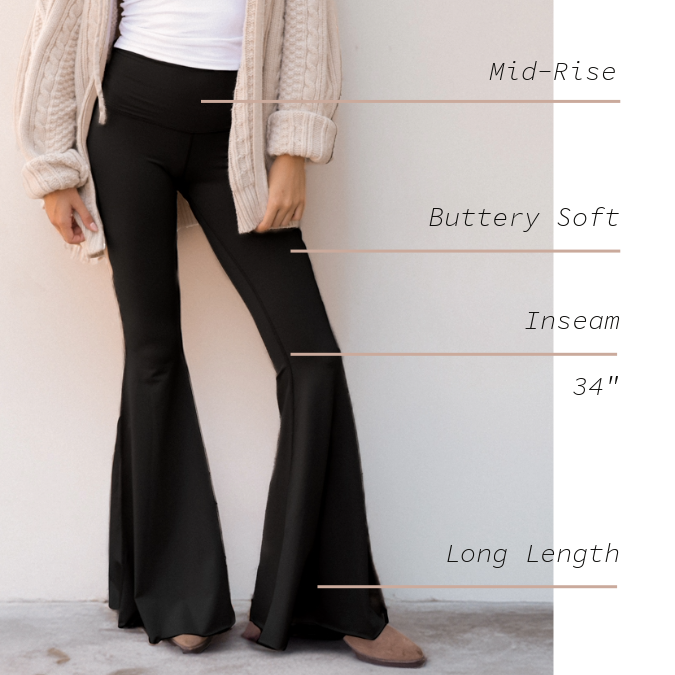 Women's Long Bell Bottoms – Solid Black Flare Pants for Travel