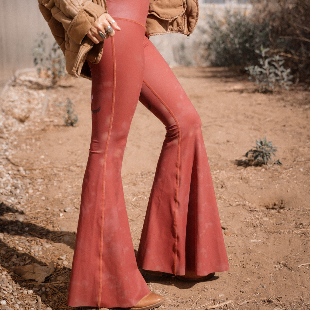 Women's Long Bell Bottoms – Buffalo Princess Rust Flare Pants for