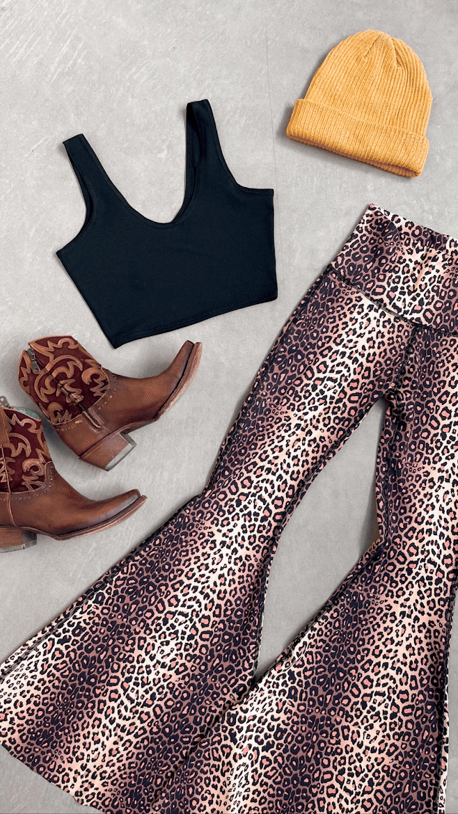Golden Cat Crop Bell Bottom Pants | Women's Yoga Flare Pants