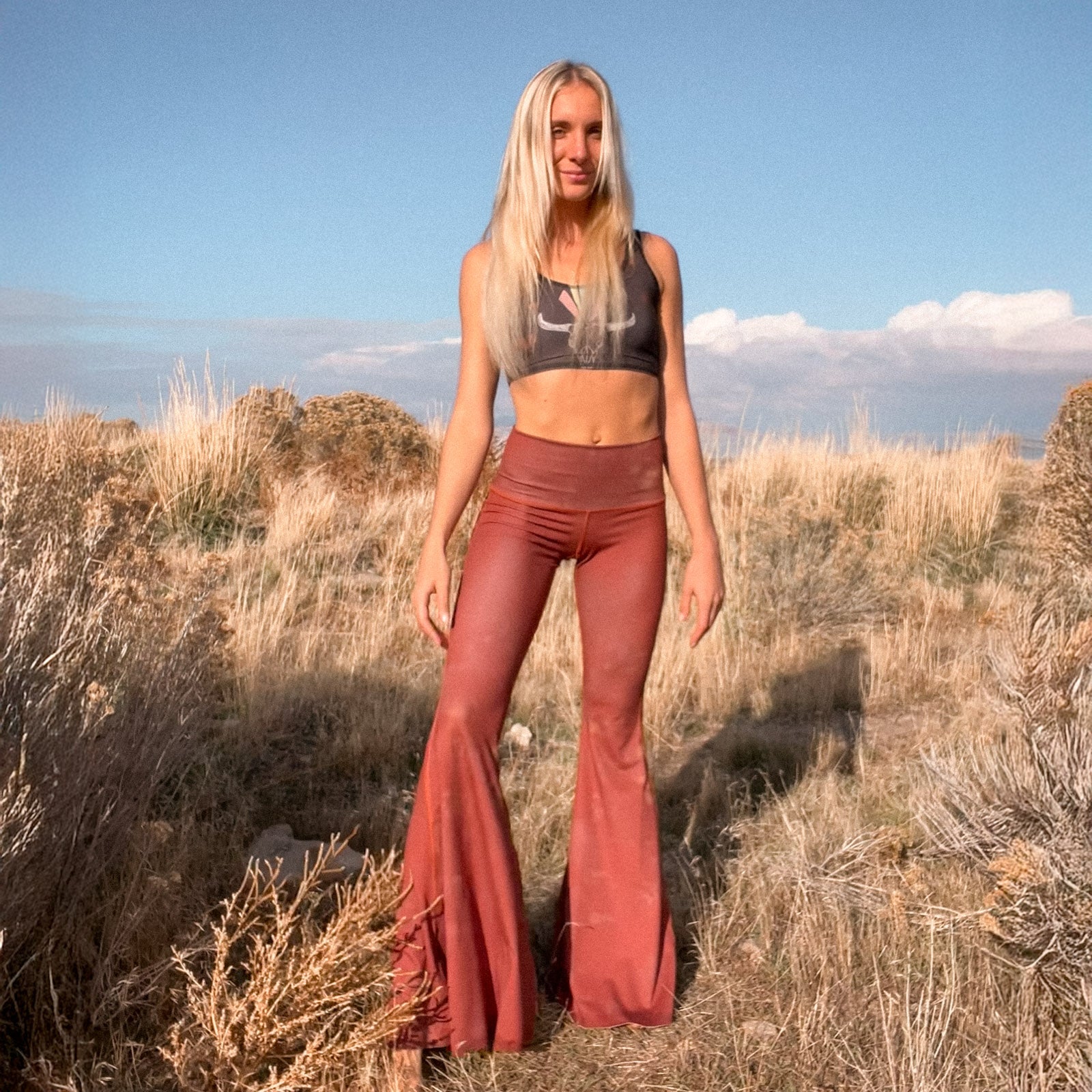 Women's Long Bell Bottoms – Buffalo Princess Rust Flare Pants for