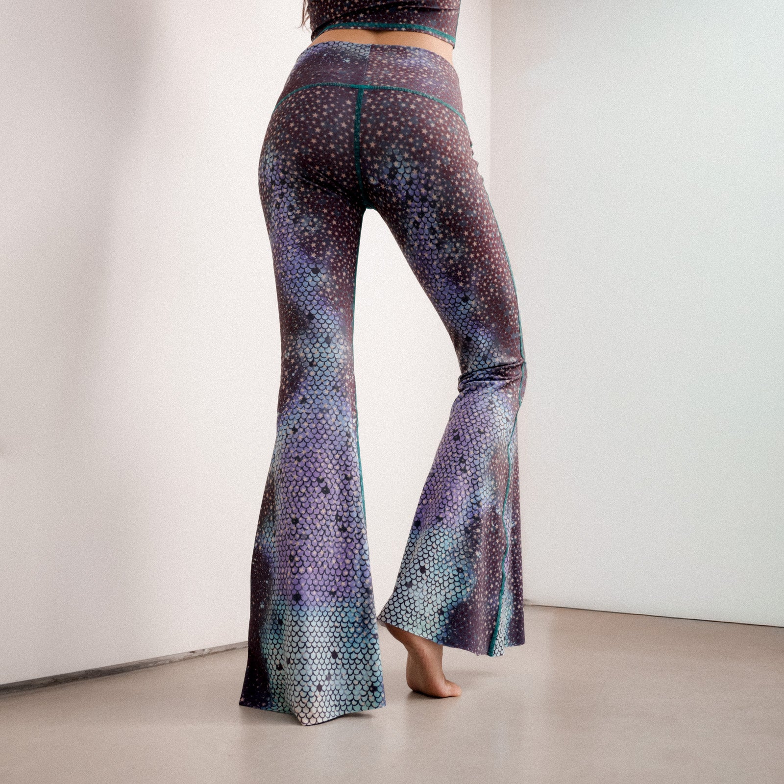 Mermaid Fairy Queen Teal Crop Bell Bottom Pants | Women's Yoga