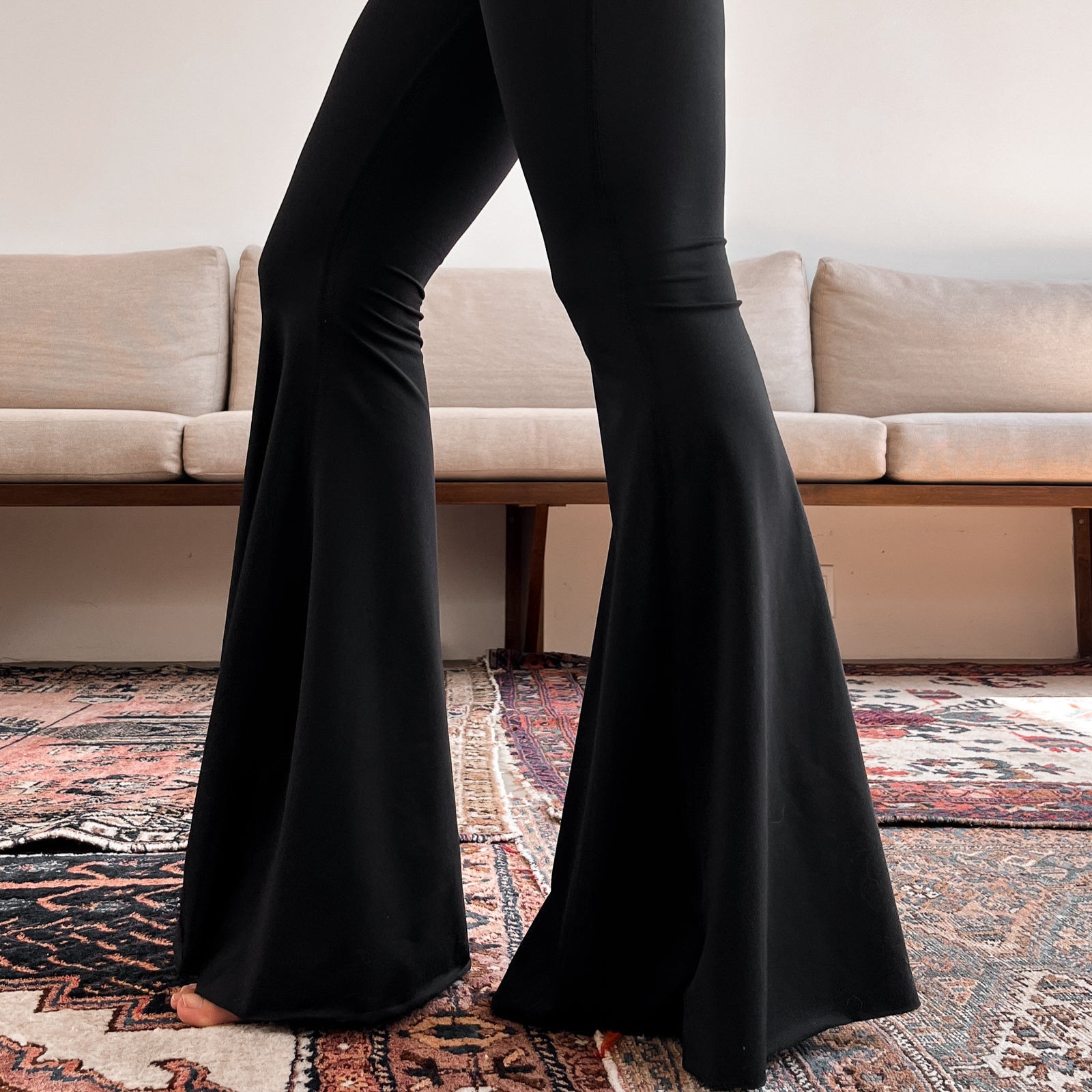 bellbottom Solid Black Crop Bell Bottoms | Women's Cropped Flare Pants