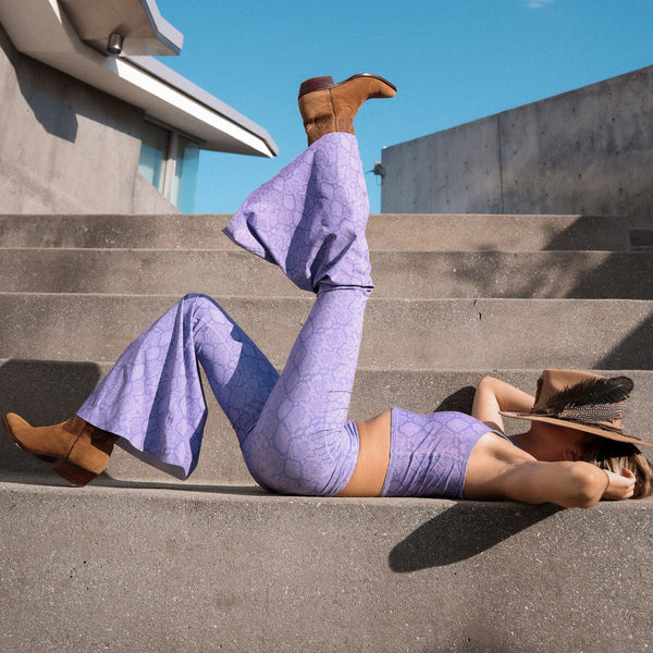 Lilac Snake Crop Bell Bottom by teeki - womens yoga Bell