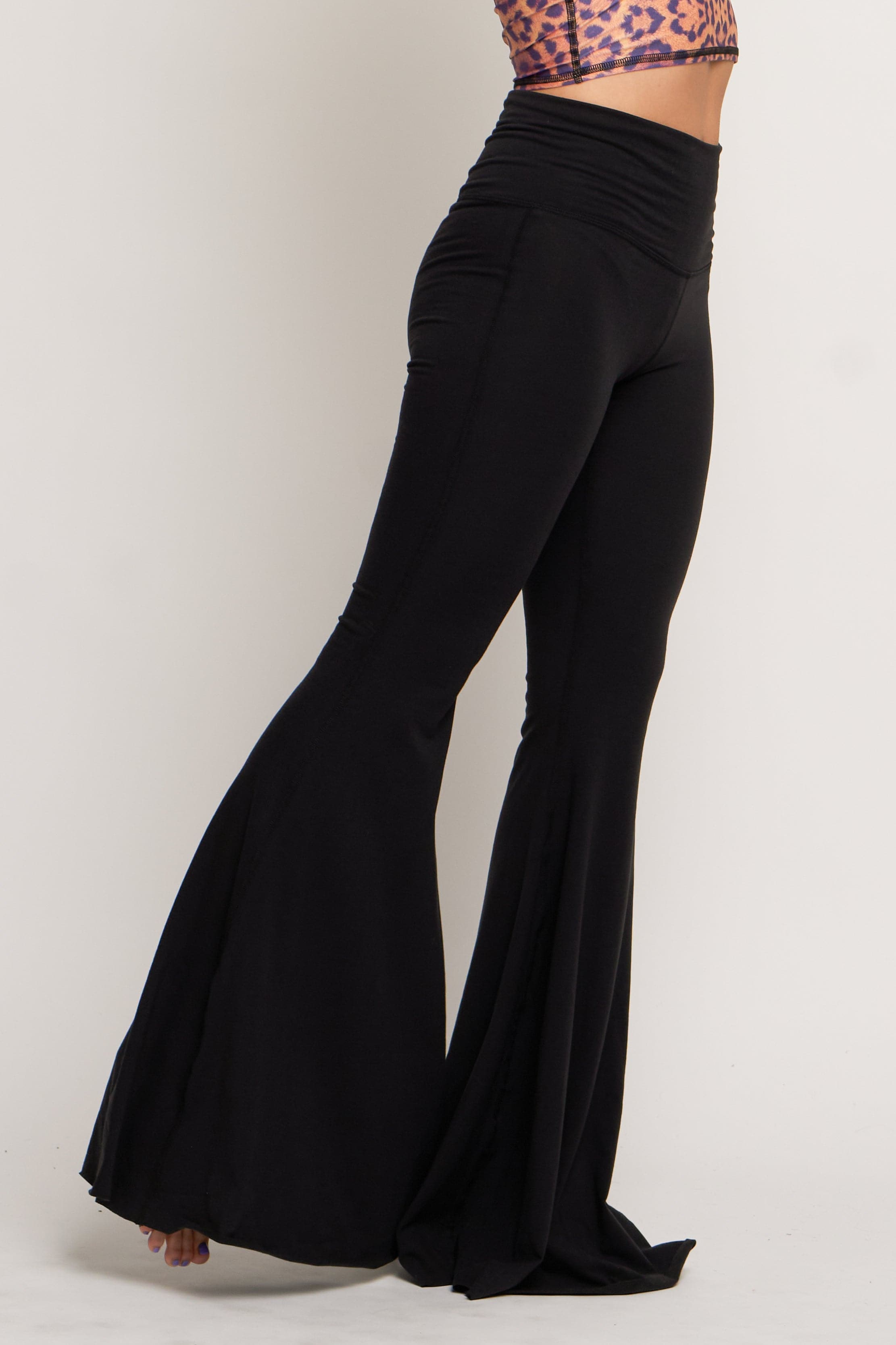 Solid Black Long Bell Bottom